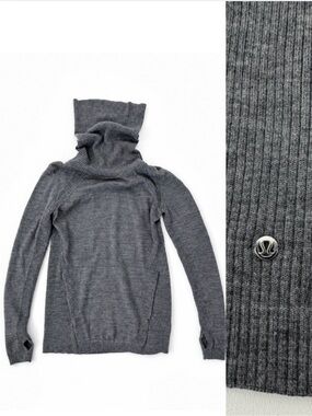 Lululemon 100% Merino Wool Savasana Gray Turtleneck Sweater Thumbhole 4